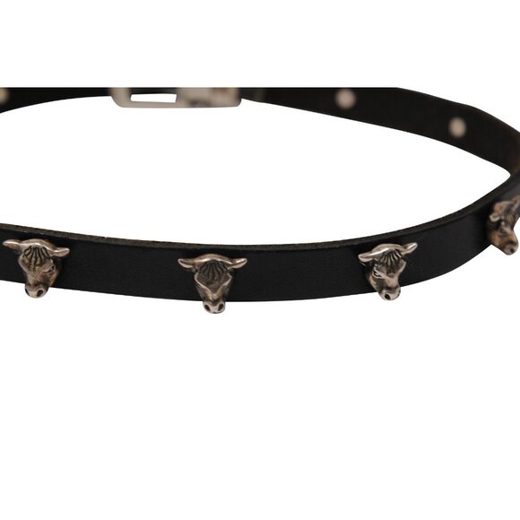 Gucci Anger Forest Bull Head Wrap Bracelet Size 18 925 Silver Black Leather - Picture 5 of 8